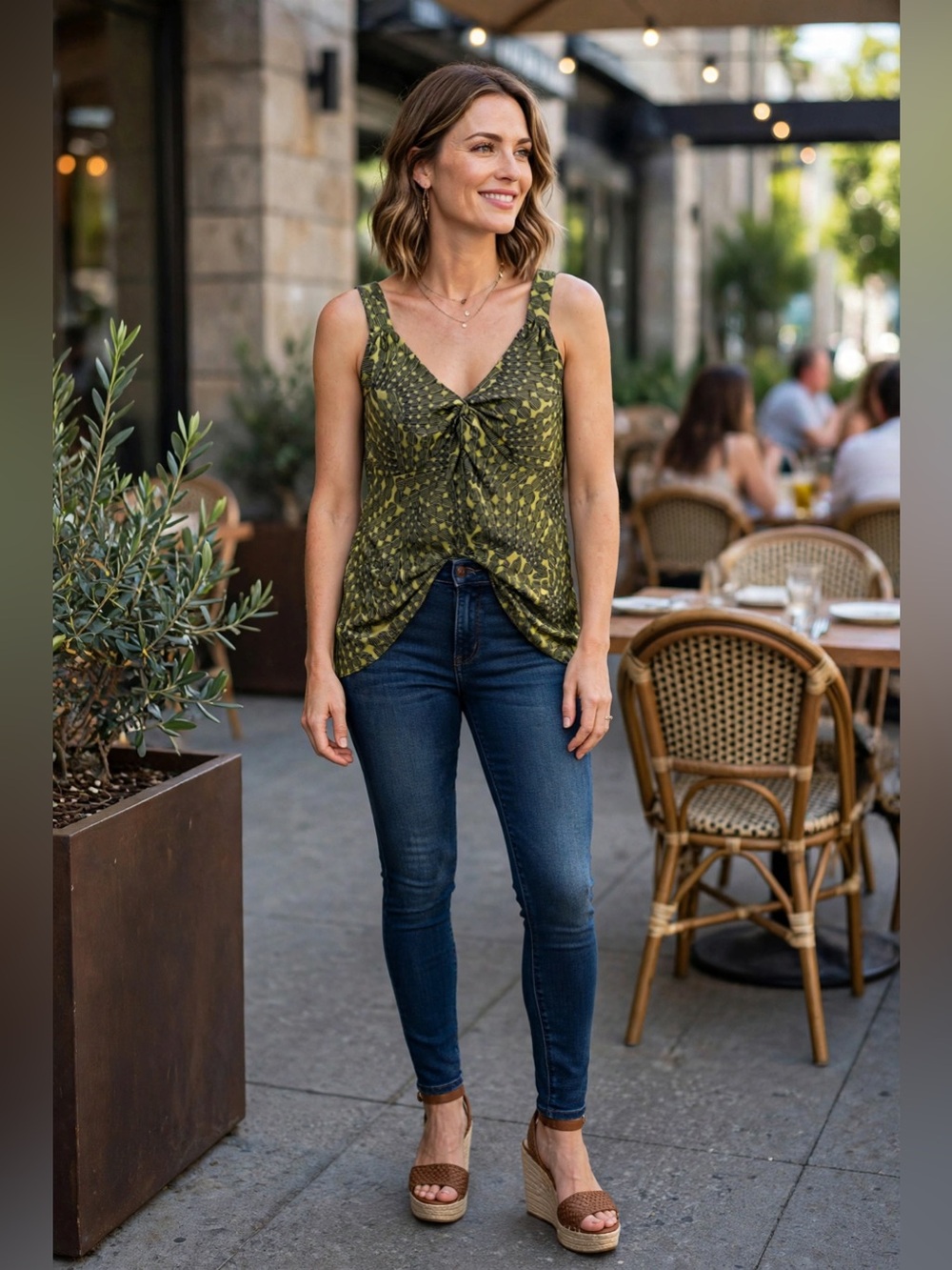 212 Collection Black and Yellow Knot-Front Sleeveless Top